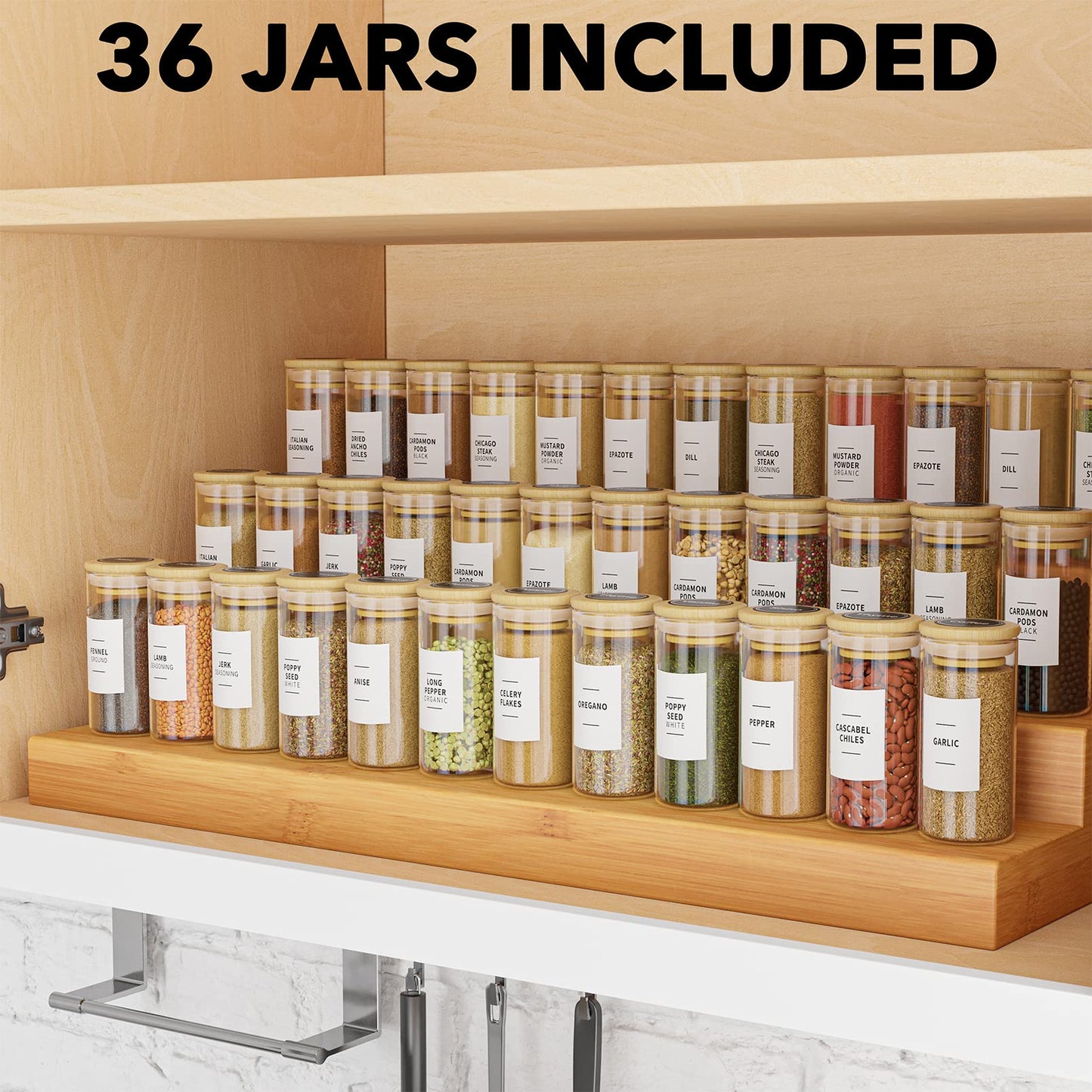 SpaceAid 24 Pcs Spice Jars with Bamboo Lids and Labels, Empty 4oz Glass Bottles, Minimalist Farmhouse Stickers with Funnel, Seasoning Containers for Spice Rack, Cabinet and Drawer