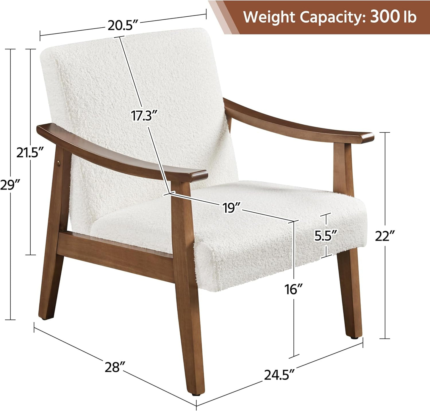 Yaheetech Fabric Accent Chair, Mid-Century Modern Armchair with Solid Wood Legs, Reading Leisure Chair with High Back for Living Room Bedroom Waiting Room,Ivory