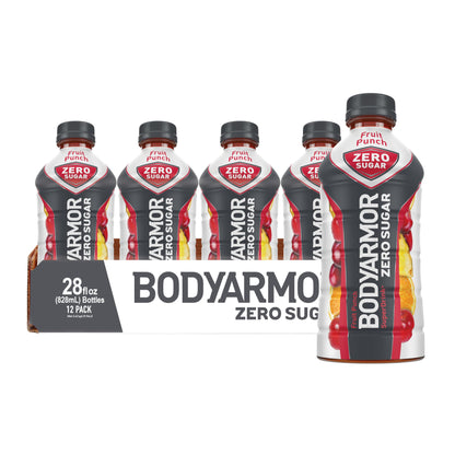 BODYARMOR ZERO Sugar Fruit Punch, Sugar Free Sports Drink - Low-Calorie Hydration - Natural Flavors with Potassium Packed Electrolytes, Antioxidants, and B-vitamins, 16 fl oz (pack of 12)