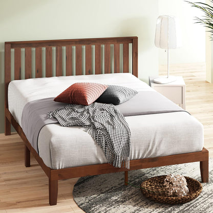 ZINUS Vivek Wood Platform Bed Frame with Headboard, Solid Wood Foundation with Wood Slat Support, No Box Spring Needed, Easy Assembly, Queen