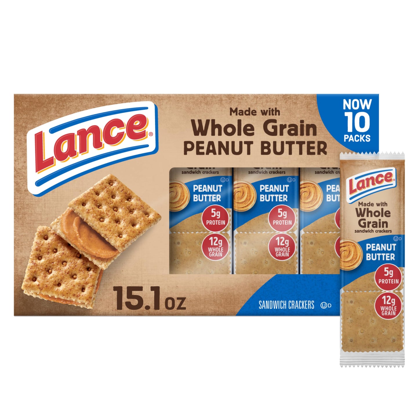 Lance Sandwich Crackers, Captain's Wafer Grilled Cheese, 10 Individual Packs, 6 Sandwiches Each