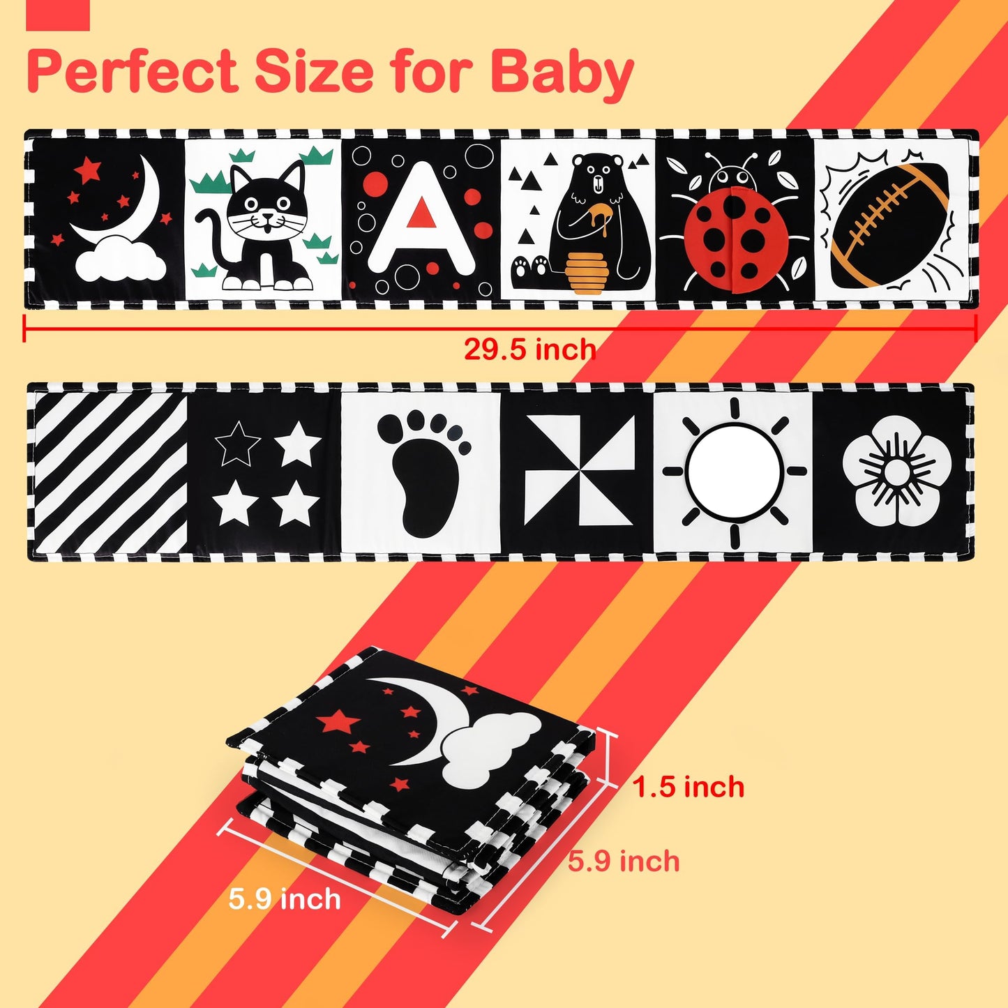 Black and White Baby Toys, High Contrast Newborn Toys 0-3 Months Brain Development, Tummy Time Toys, Soft Baby Book, Infant Sensory Toys 0-6-12 Months Visual Stimulation Montessori Toy Gift