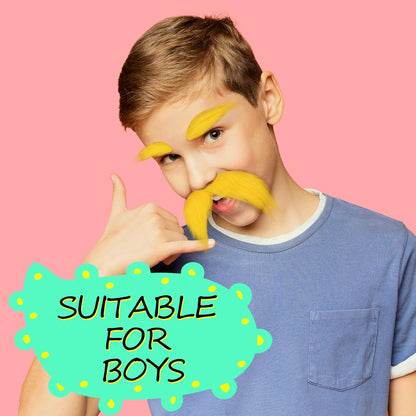 Yellow Mustache and Eyebrows Fake Beard for Kid & Adult, Cosplay Halloween Costume Accessories Funny Party Favor Men Women