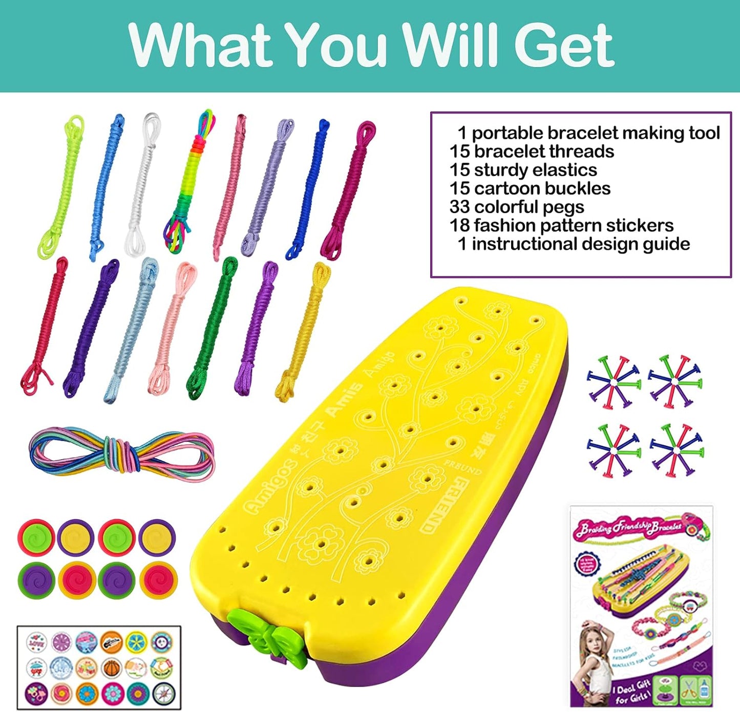 Friendship Bracelet Making Kit Toys, Ages 7 8 9 10 11 12 Year Old Girls Gifts Ideas, Birthday Present for Teen Girl, Arts and Crafts String Maker Tool, Bracelet DIY, Kids Travel Activity Set