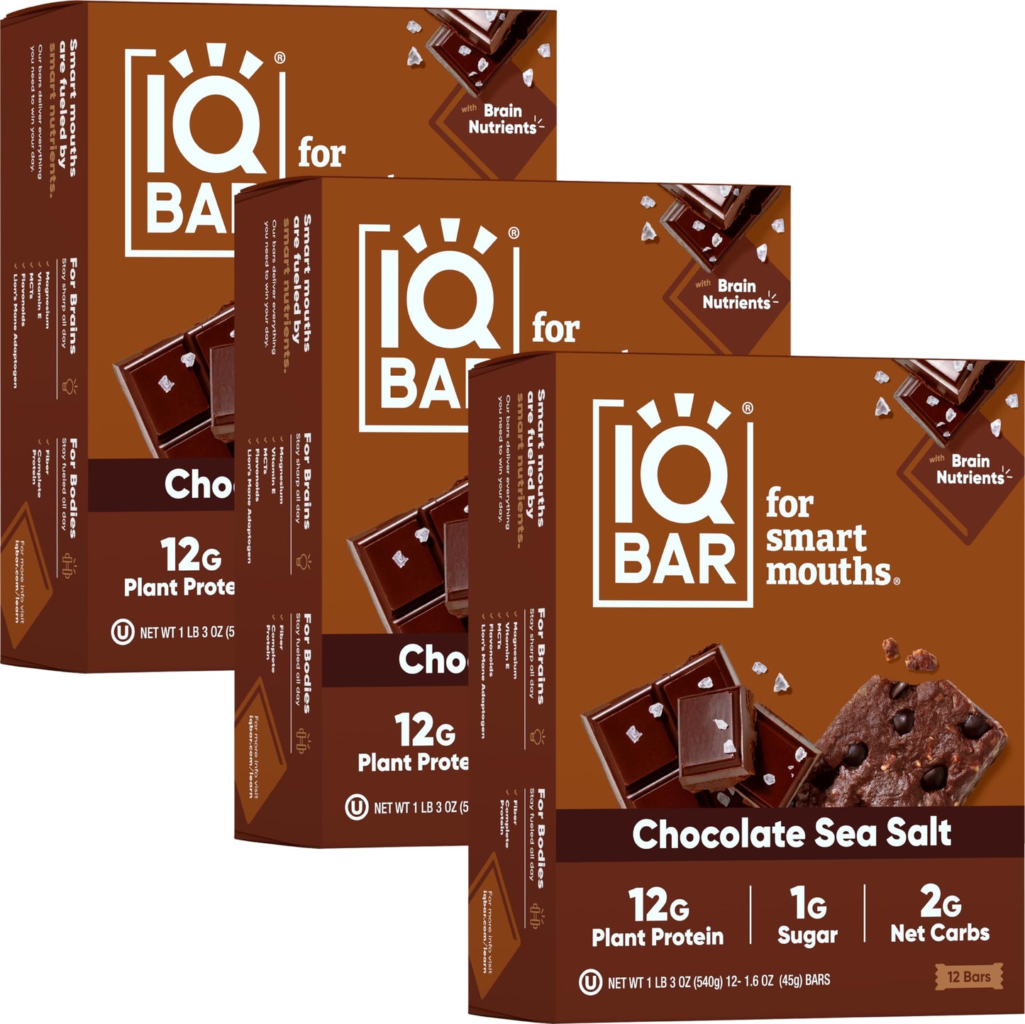 IQBAR Brain and Body Plant Protein Bars - Almond Butter Chip - 12 Count, Low Carb, High Fiber, Gluten Free, Vegan Snacks - Low Sugar Keto Energy Bars