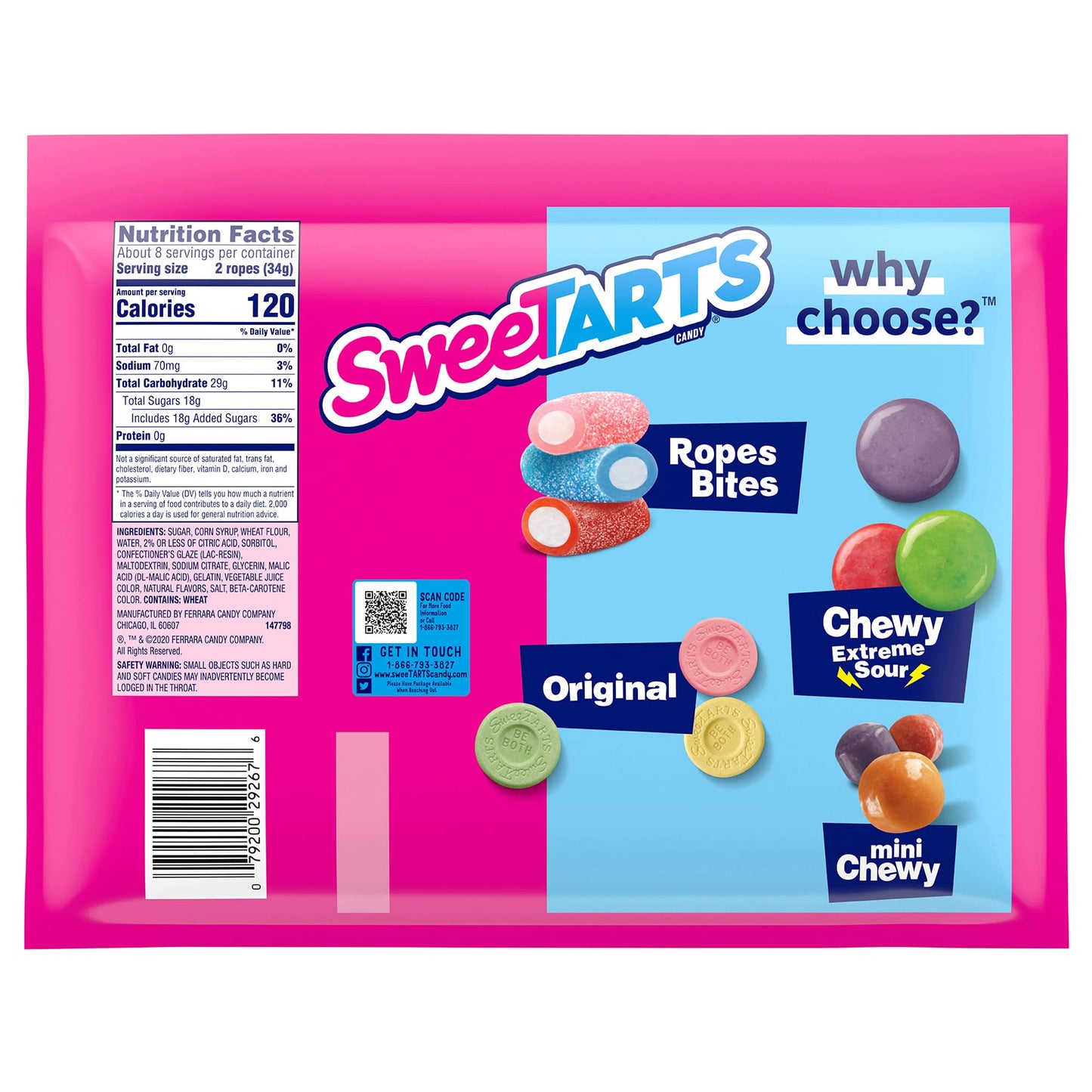 SweeTARTS Ropes, Candy, Twisted Rainbow Punch, Soft and Chewy, Back to School Sweet Treat, 9 oz