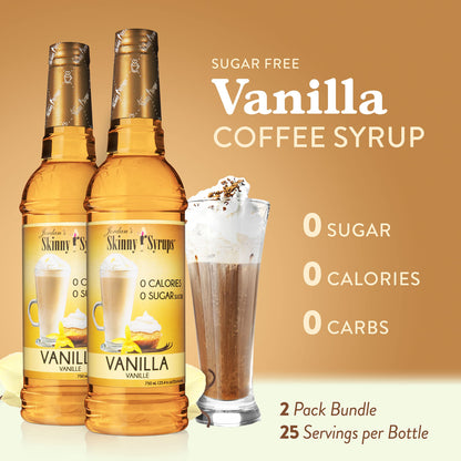 Jordan's Skinny Syrups Sugar Free Coffee Syrup, Vanilla Flavor Drink Mix, Zero Calorie Flavoring for Chai Latte, Protein Shake, Food and More, Gluten Free, Keto Friendly, 25.4 Fl Oz, 2 Pack