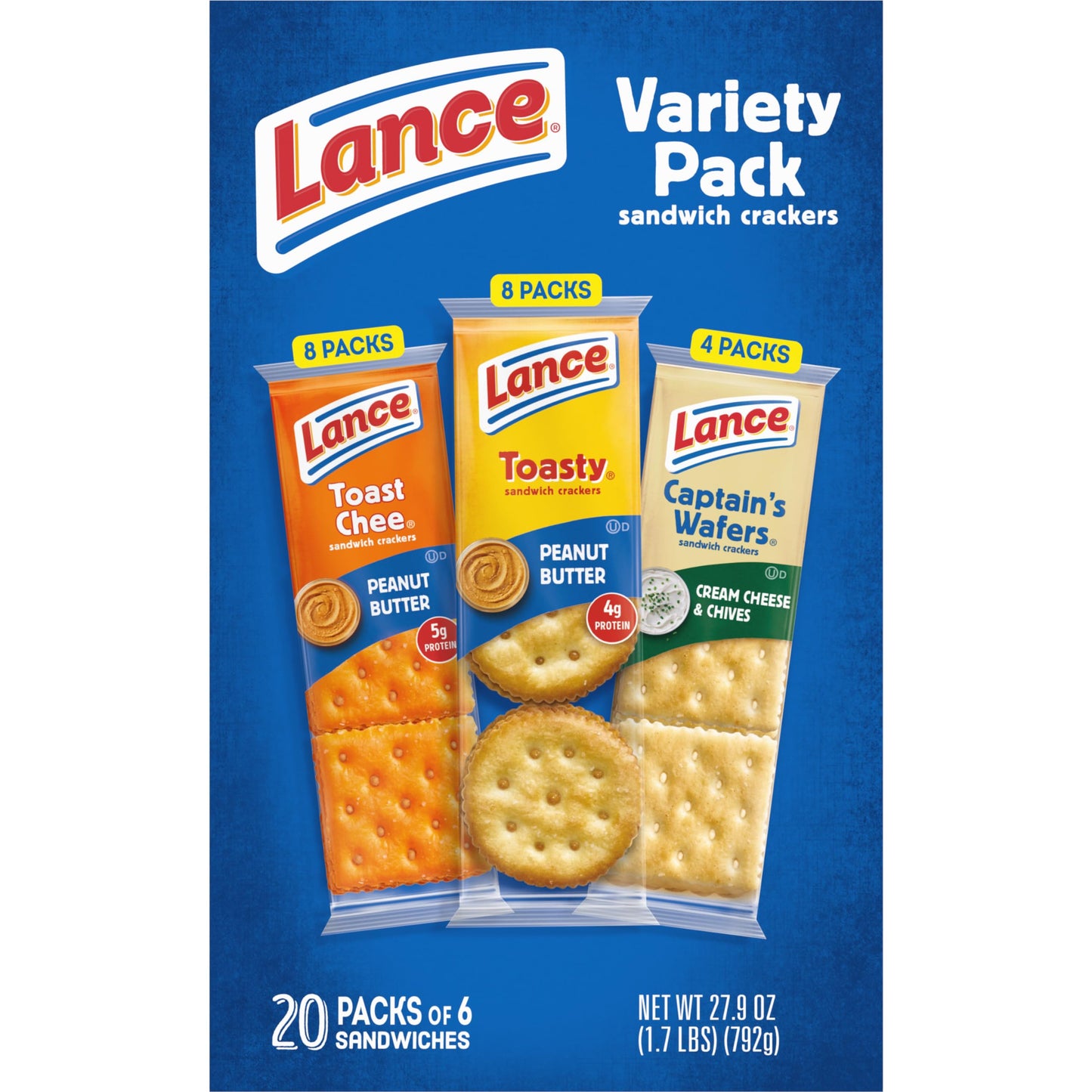 Lance Sandwich Crackers, Captain's Wafer Grilled Cheese, 10 Individual Packs, 6 Sandwiches Each