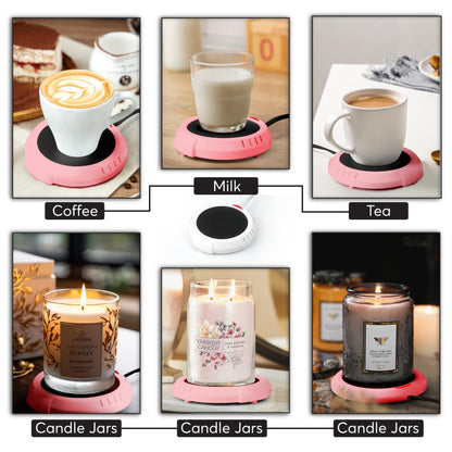 Large Candle Warmer Plate Safely Releases Scents without a Flame - Used as Candle Jar Warmer, Coffee Warmer, Mug Warmer, Cup Warmer, Tea Warmer Desk in Your Home & Office, 1 Pack, Pink