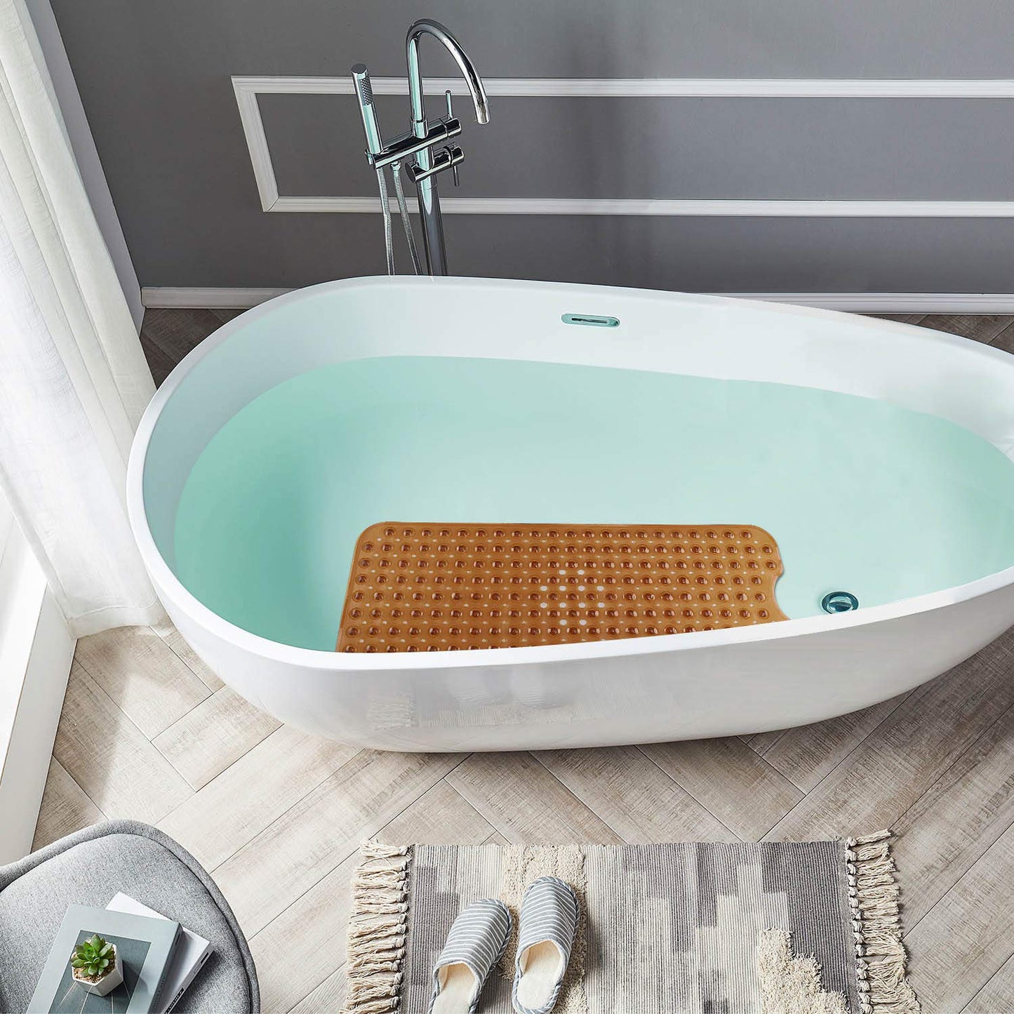 YINENN Bath Tub Shower Safety Mat 40 x 16 Inch Non-Slip and Extra Large, Bathtub Mat with Suction Cups, Machine Washable Bathroom Mats with Drain Holes, Clear