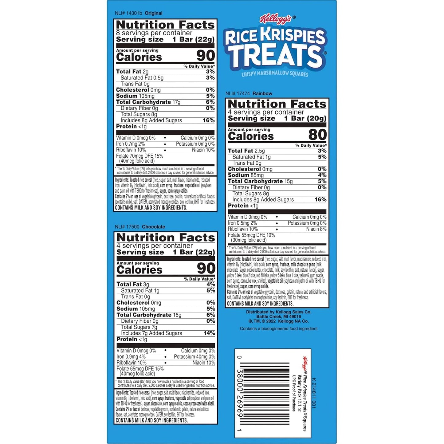 Rice Krispies Treats Crispy Marshmallow Squares, Kids Snacks, Cereal Bars, Variety Pack, 12.1oz Box (16 Bars)