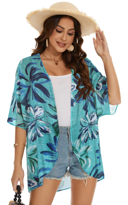 Womens Kimono Beach Cover Up Chiffon Cardigan Floral Tops Loose Capes