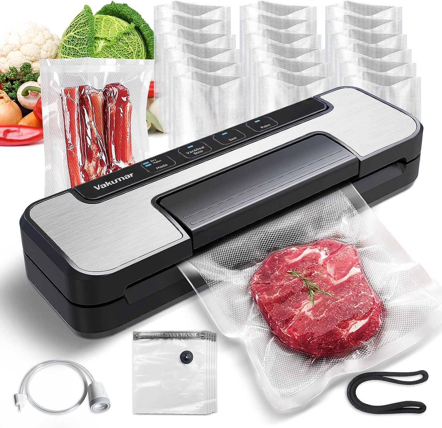 Vacuum Sealer Machine, 80Kpa Food Vacuum Sealer Machine with Double Pump, Dry,/Moist, Pulse Mode, Handle Locked Design, LED Indicator Light & Cutter,12MM Widened Heating Strip