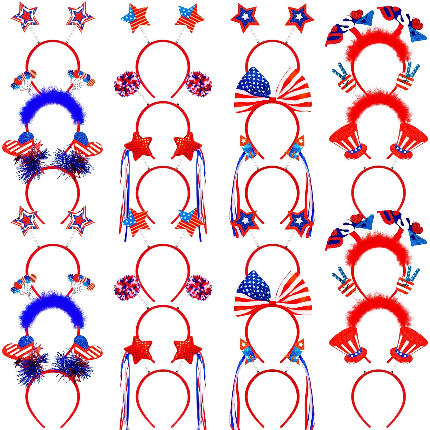 4th of July Headband, Fourth of July Accessories, Felt Patriotic Head Boppers Pack for 4th of July Party Favors