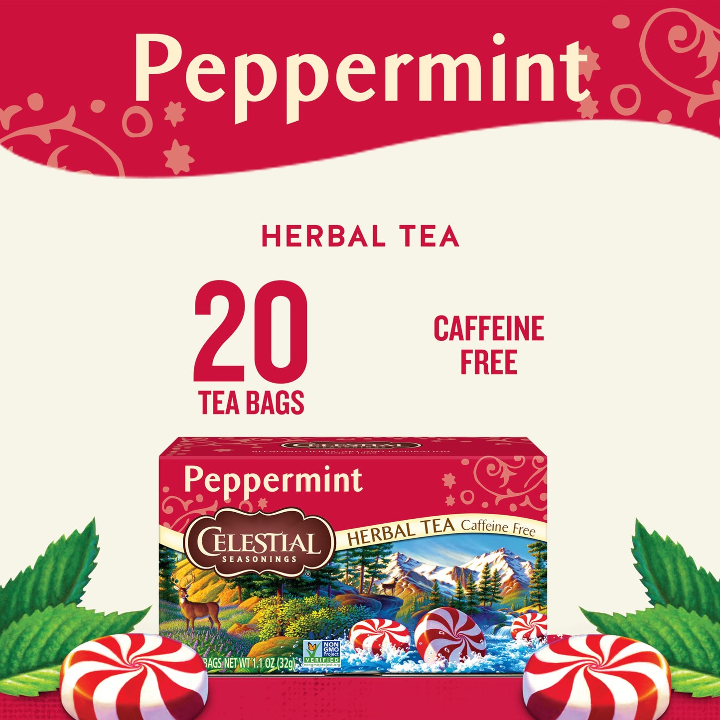 Celestial Seasonings Country Peach Passion Herbal Tea, Caffeine Free, 20 Tea Bags Box, (Pack of 6)