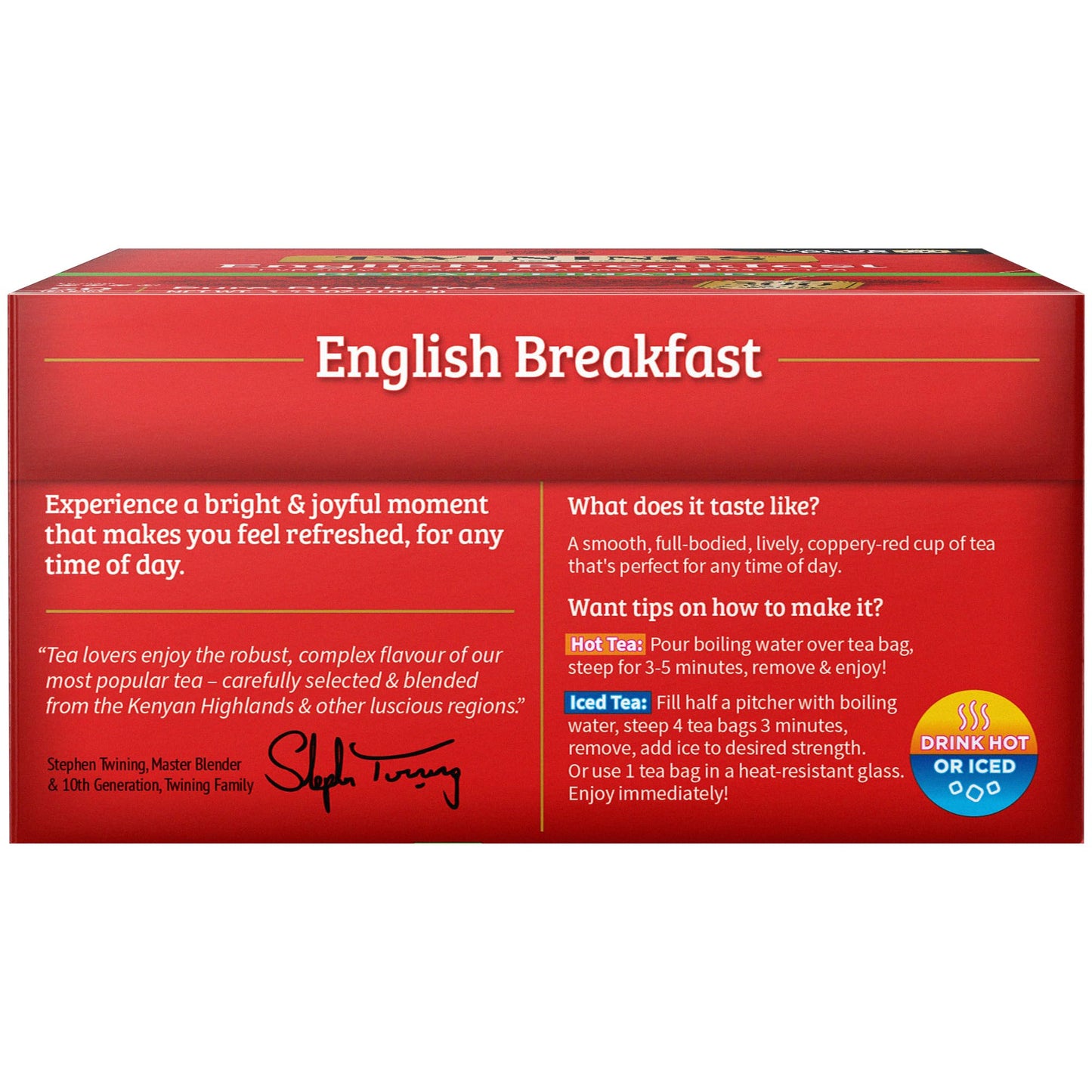 Twinings English Breakfast Black Tea, 100 Individually Wrapped Tea Bags, Smooth, Flavourful, Robust, Caffeinated, Enjoy Hot or Iced