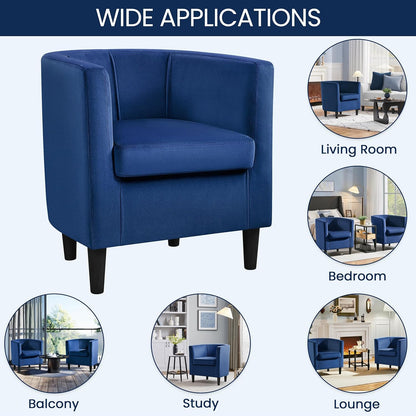 Yaheetech Velvet Accent Chair, Modern and Comfortable Armchairs, Upholstered Barrel Sofa Chair for Living Room Bedroom Waiting Room, Set of 2, Blue