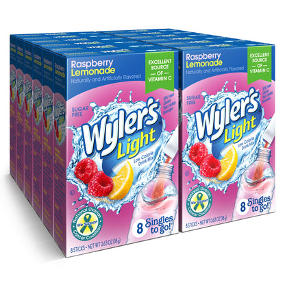 Wyler's Light Singles to Go Powder Packets, Water Drink Mix, Variety Pack, Pink, Strawberry & Blueberry Lemonade, Sugar & Caffeine Free, On-The-Go, 40 Count