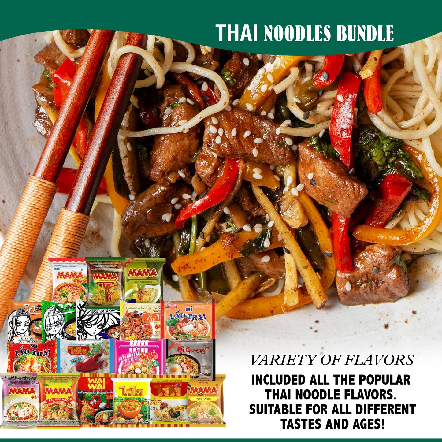 FOODIE BOXX Asian Instant Ramen Noodles Variety Pack with Cookies & Chopsticks (Dry)