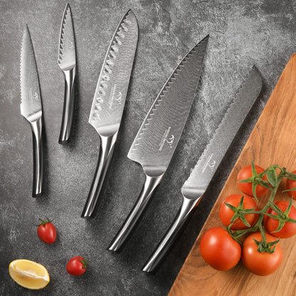 Knife Set, NANFANG BROTHERS 15-Piece Damascus Kitchen Knife Set with Block, ABS Ergonomic Handle for Chef Knife Set, Carving Fork, Disconnect-type Knife Block Set