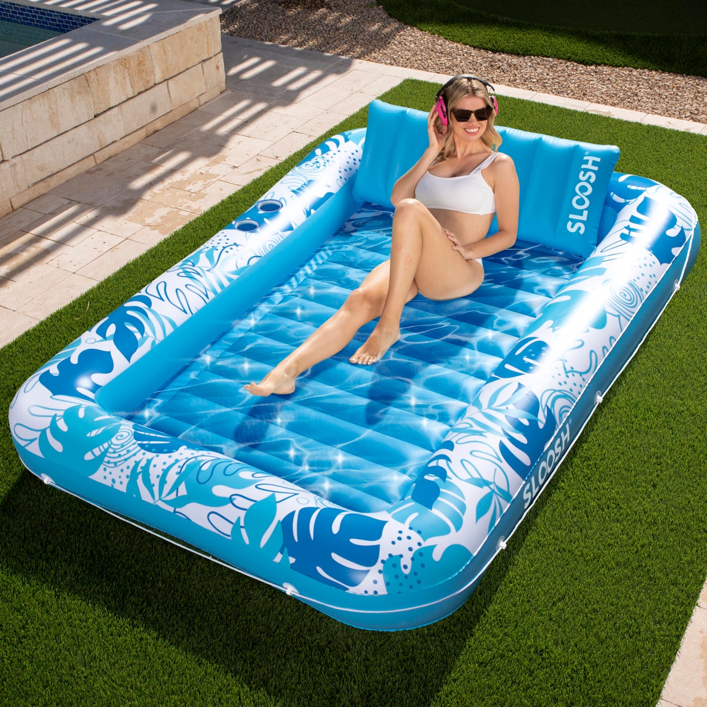 Sloosh Inflatable Tanning Pool Lounger Float for Adults, 70" x 46" Large Suntan Tub Pool Floats Sun Tan Tub Ice Bath Tub Tanning Bed Blow up Pool Raft Lounge Floatie, L-Blue