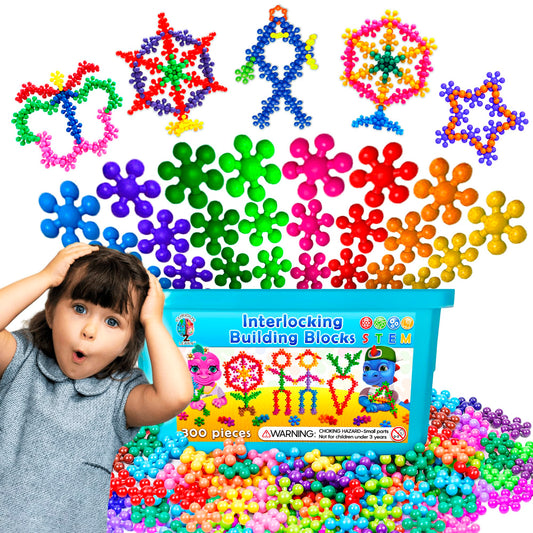 300 Pieces Building Blocks- Kids STEM Toys Educational Building Toys- Discs Sets Interlocking, Solid Plastic for Preschool Kids Boys and Girls Aged 3+, Creativity Kids Toys