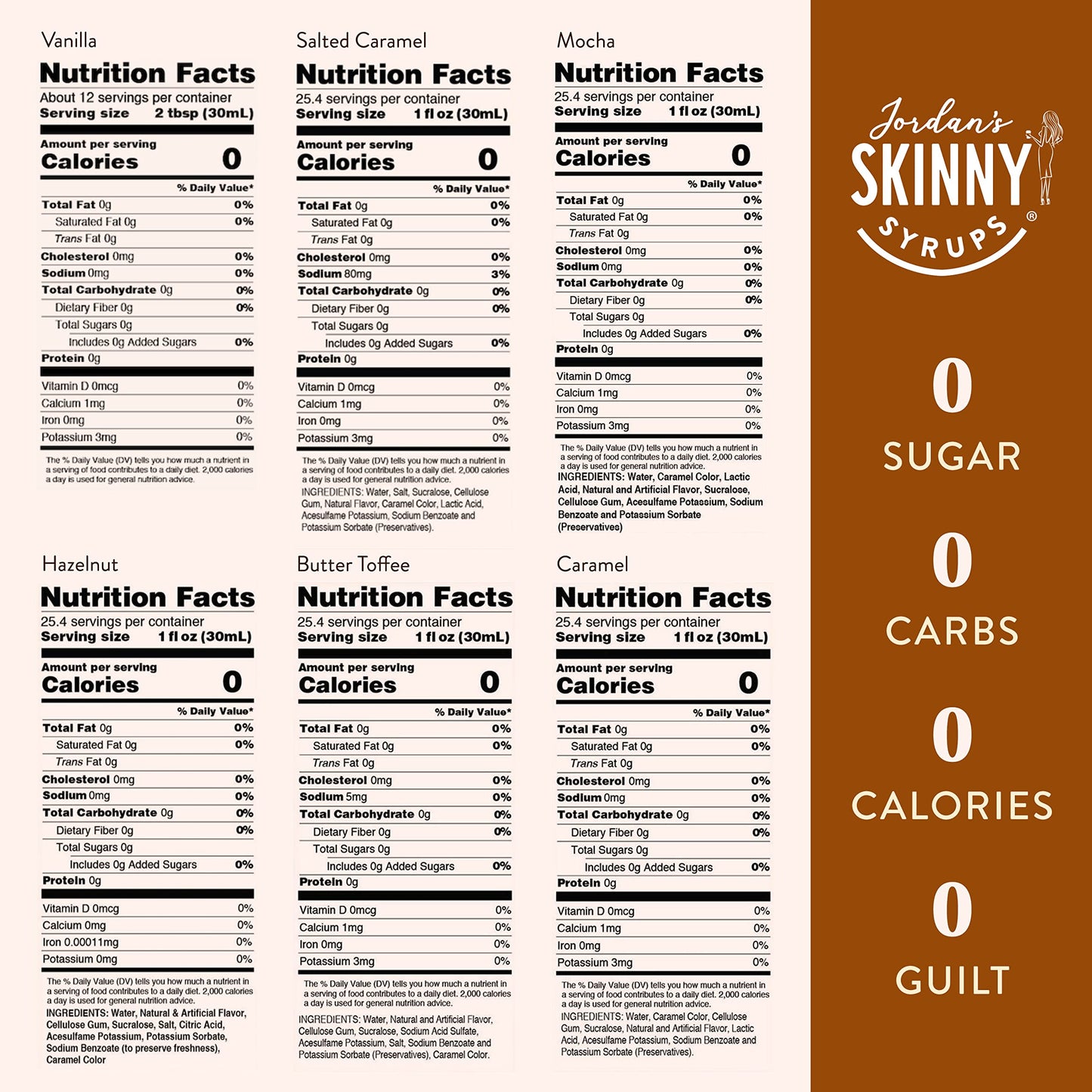 Jordan's Skinny Syrups Sugar Free Coffee Syrup, Vanilla Flavor Drink Mix, Zero Calorie Flavoring for Chai Latte, Protein Shake, Food and More, Gluten Free, Keto Friendly, 25.4 Fl Oz, 2 Pack