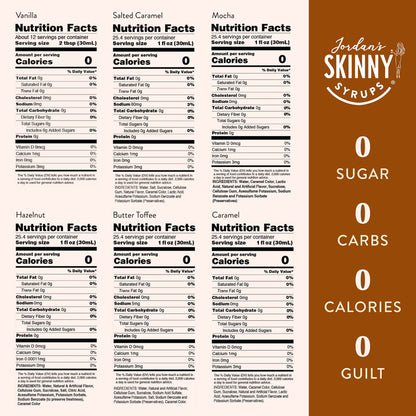 Jordan's Skinny Syrups Sugar Free Coffee Syrup, Vanilla Flavor Drink Mix, Zero Calorie Flavoring for Chai Latte, Protein Shake, Food and More, Gluten Free, Keto Friendly, 25.4 Fl Oz, 2 Pack