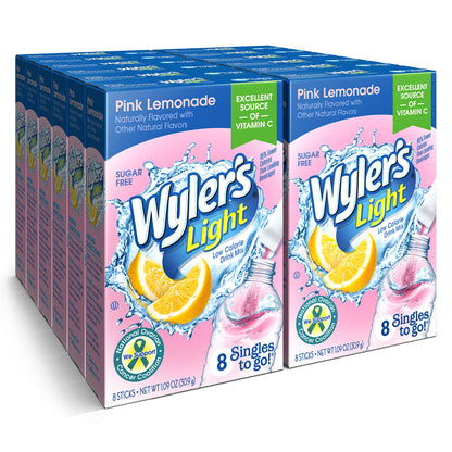 Wyler's Light Singles to Go Powder Packets, Water Drink Mix, Variety Pack, Pink, Strawberry & Blueberry Lemonade, Sugar & Caffeine Free, On-The-Go, 40 Count