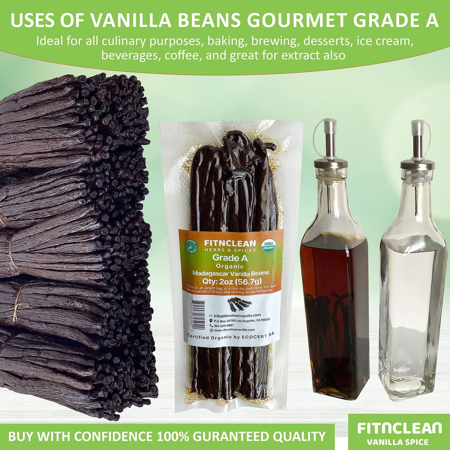 50 Organic Grade A Madagascar Vanilla Beans. Certified USDA Organic for Extract and all things Vanilla by FITNCLEAN VANILLA. ~5" Bulk Fresh Bourbon NON-GMO Pods.