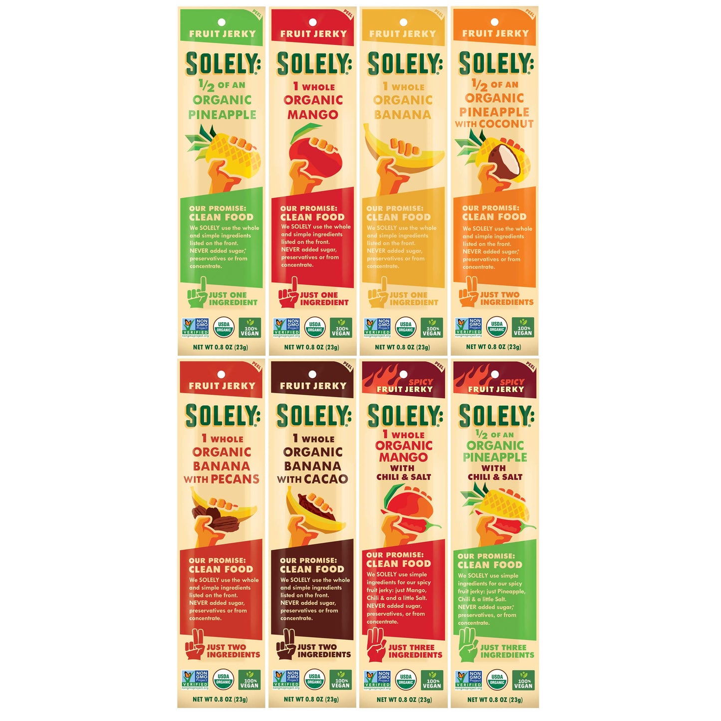 Solely - Organic Mango Fruit Jerky - 12 Individually Wrapped Fruit Strips - Fruit Leather Made from Dried Fruit - Healthy Snacks, Vegan - 0.8oz (23g)