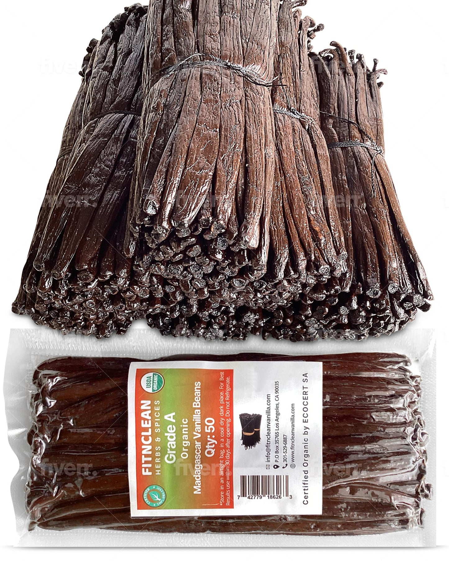 50 Organic Grade A Madagascar Vanilla Beans. Certified USDA Organic for Extract and all things Vanilla by FITNCLEAN VANILLA. ~5" Bulk Fresh Bourbon NON-GMO Pods.