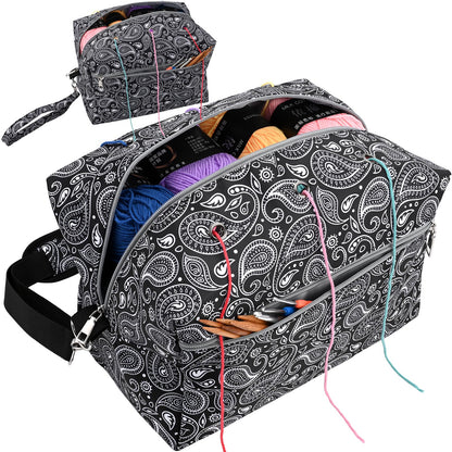 yookee home Yarn Bag Crochet Bag Organizer Knitting Bag Organizer Crochet Storage Yarn Holder for Crochet Accessories Yarn Storage Bag for Crocheting Gifts for Crochet Lovers,Mom,Women,Black