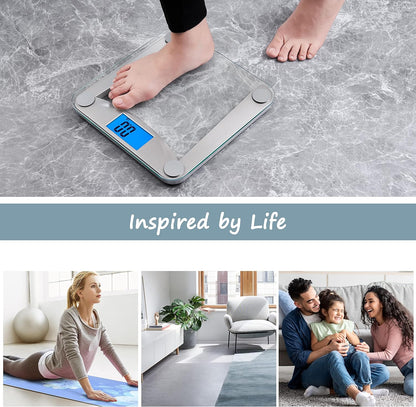 Vitafit Digital Bathroom Scale for Body Weight,Weighing Professional Since 2001,Extra Large Blue Backlit LCD and Step-On, Batteries Included, 400lb/180kg,Clear Glass,Silver