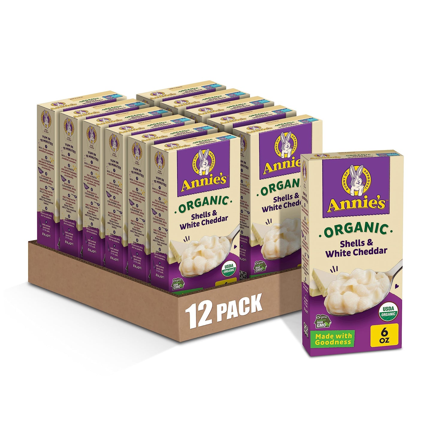 Annie's White Cheddar Shells Macaroni and Cheese with Organic Pasta, 6 oz (Pack of 12)