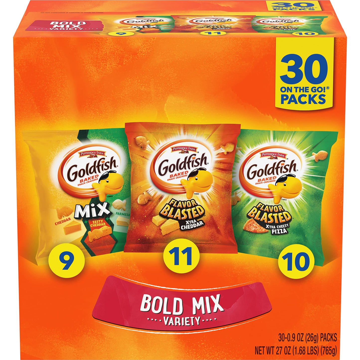 Goldfish Colors Cheddar Crackers, Snack Pack, 0.9 oz, 9 CT Multi-Pack Tray (Pack of 2)