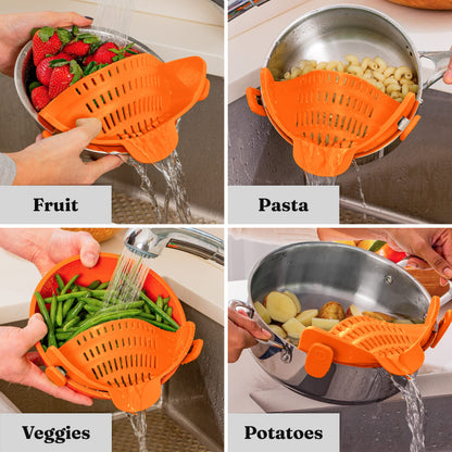 Kitchen Gizmo Snap N' Strain - Silicone Clip-On Colander, Heat Resistant Drainer for Vegetables and Pasta Noodles, Kitchen Gadgets for Bowl, Pots, and Pans - Essential Home Cooking Tools - Grey