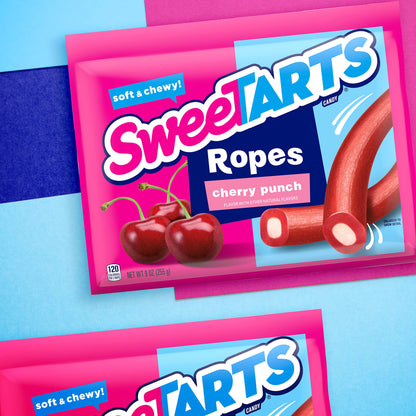 SweeTARTS Ropes, Candy, Twisted Rainbow Punch, Soft and Chewy, Back to School Sweet Treat, 9 oz