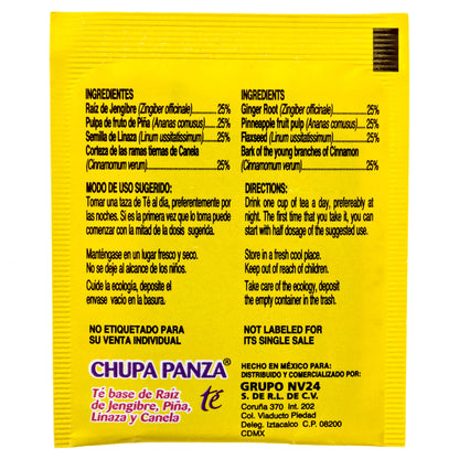 Tea CHUPA Panza, Tea Based ONGINGER Root, PINNEAPPLE, Flaxseed & Cinnamon (30 Tea Bags/0.10 oz Each)