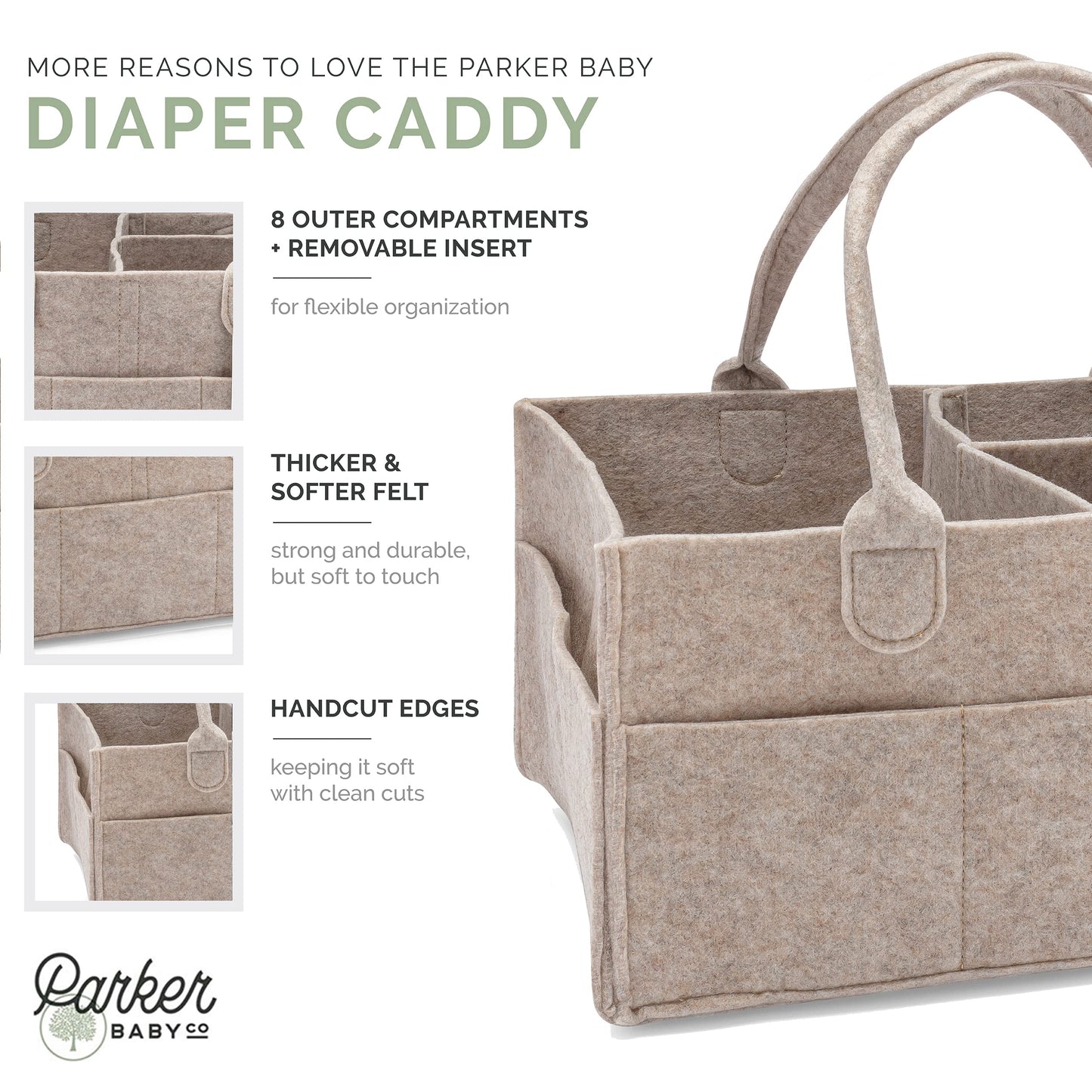 Parker Baby Diaper Caddy - Nursery Storage Bin and Car Organizer for Diapers and Baby Wipes (Oatmeal, Regular)