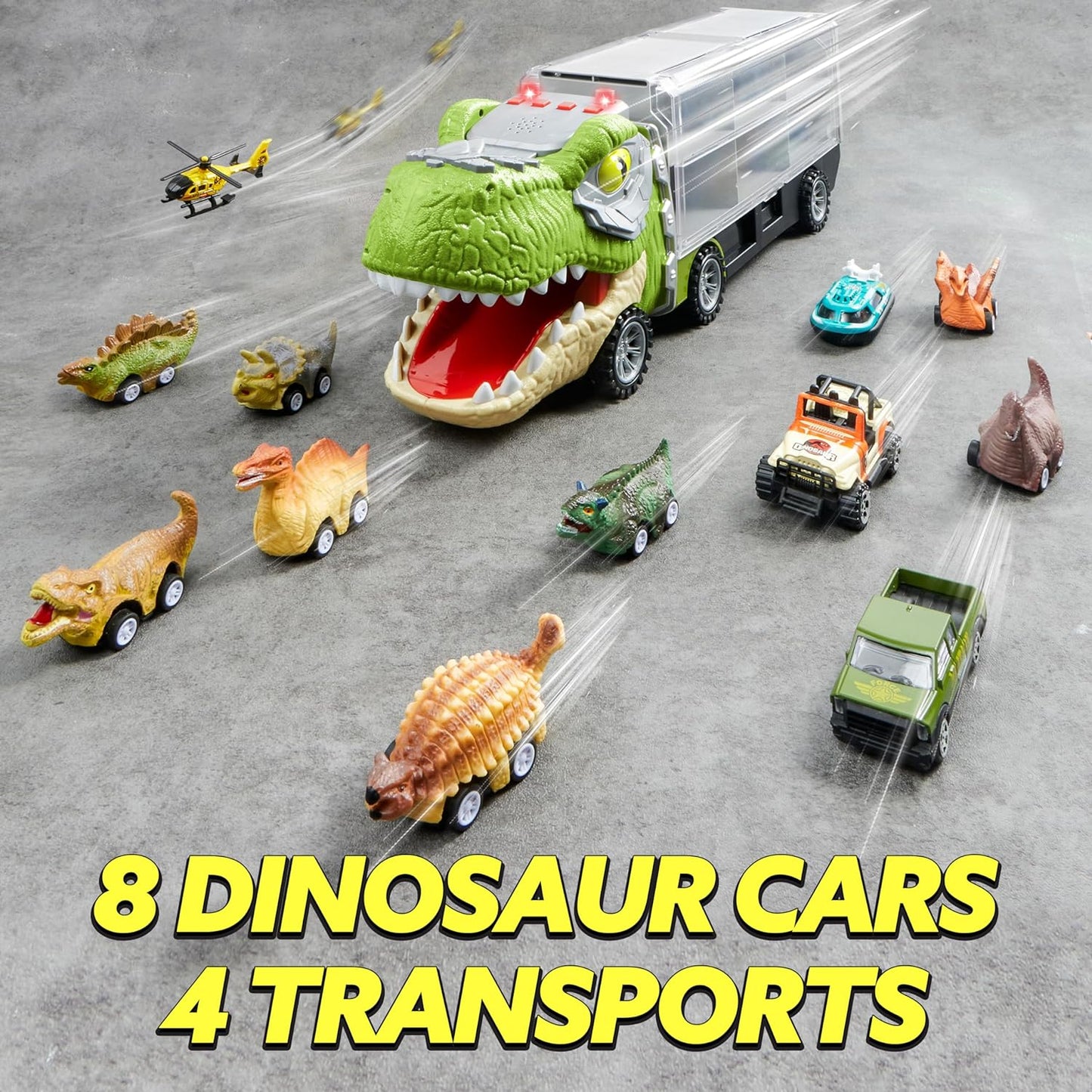 JOYIN 13 in 1 Dinosaur Toys for Kids 3-5, Dinosaur Truck with 12 Pull Back Cars, Dinosaur Cars Set, Birthday Gifts Toys for 3 4 5+ Year Old Boy, Transport Carrier Truck for Toddlers 2-4 Years