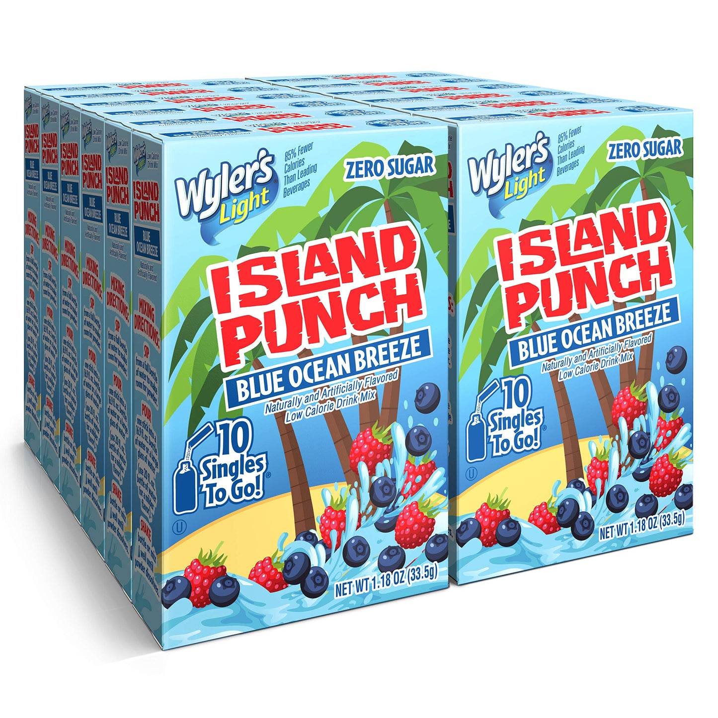 Wyler's Light Island Punch Singles to Go, Variety Pack, Fruity Red Punch, Purple Berry Wave, Berry Jammer and Blue Ocean Breeze, 1 Box (40 Single Servings)