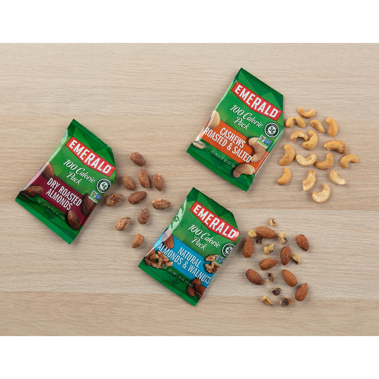 Emerald Nuts Mixed Nuts Variety Pack 18ct (1-Pack) , 100-Calorie Individual Packs , Features Dry Roasted Almonds, Natural Almonds & Walnuts, and Roasted & Salted Cashews