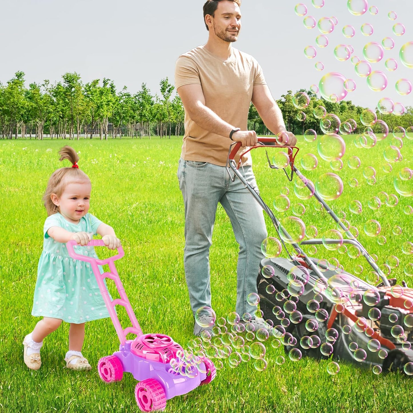 ArtCreativity Bubble Lawn Mower for Toddlers 1-3, Kids Bubble Blower Machine, Outdoor Push Gardening Summer Toys for Kids Age 1 2 3 4 5, Christmas Xmas Birthday Gifts Toys for Preschool Baby Girls