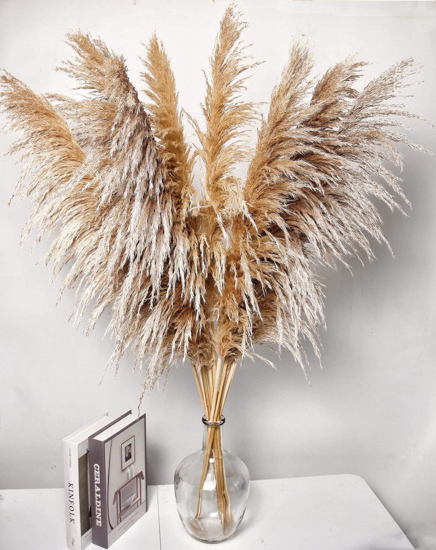 110 PCS Dried Pampas Grass Bouquet, Boho Table Decor, Bunny Tails Dried Flowers, Brown Pompas, White Pampas Grass for Wedding, Home, Rustic Party, Baby Shower Decorations