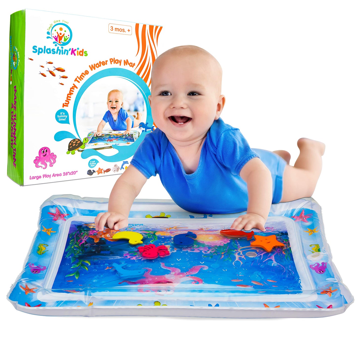 Splashin'kids inflatable tummy time premium water mat infants and toddlers is The perfect fun time play activity center your baby's stimulation growth