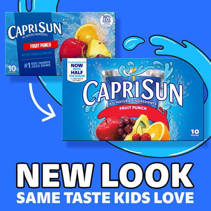 Capri Sun 100% Juice Fruit Punch Naturally Flavored Kids Juice Blend (40 ct Pack, 4 Boxes of 10 Pouches)