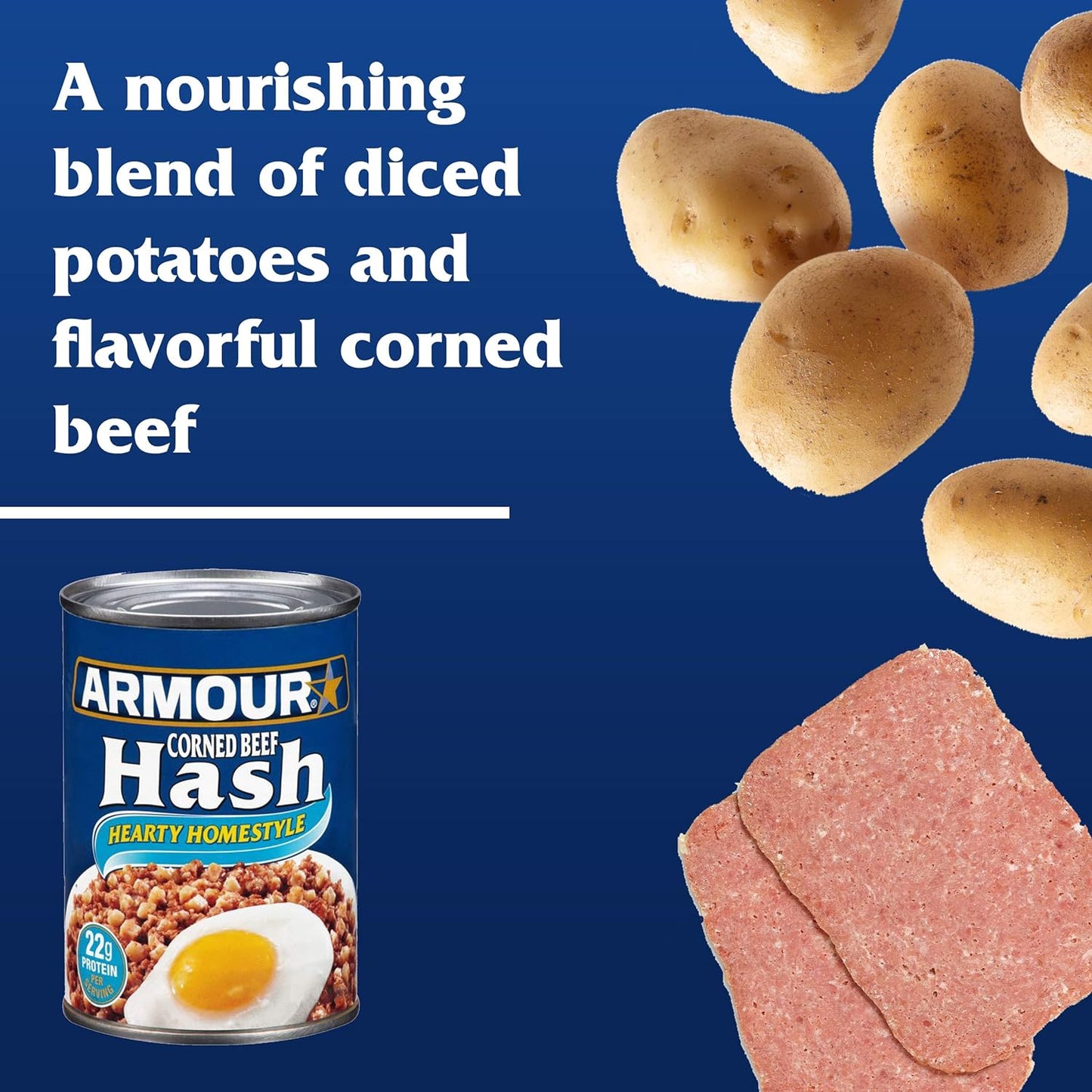 Armour Star Corned Beef Hash, Hearty Homestyle, Canned Food, 12 - 14 OZ Cans