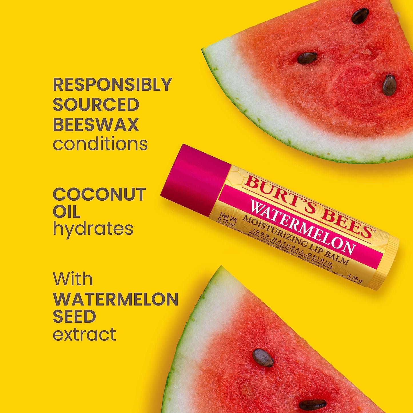 Burt's Bees Lip Balm - Pink Grapefruit, Mango, Coconut & Pear, and Pomegranate Pack, Lip Moisturizer With Beeswax, Tint-Free, Natural Origin Conditioning Lip Treatment, 4 Tubes, 0.15 oz.