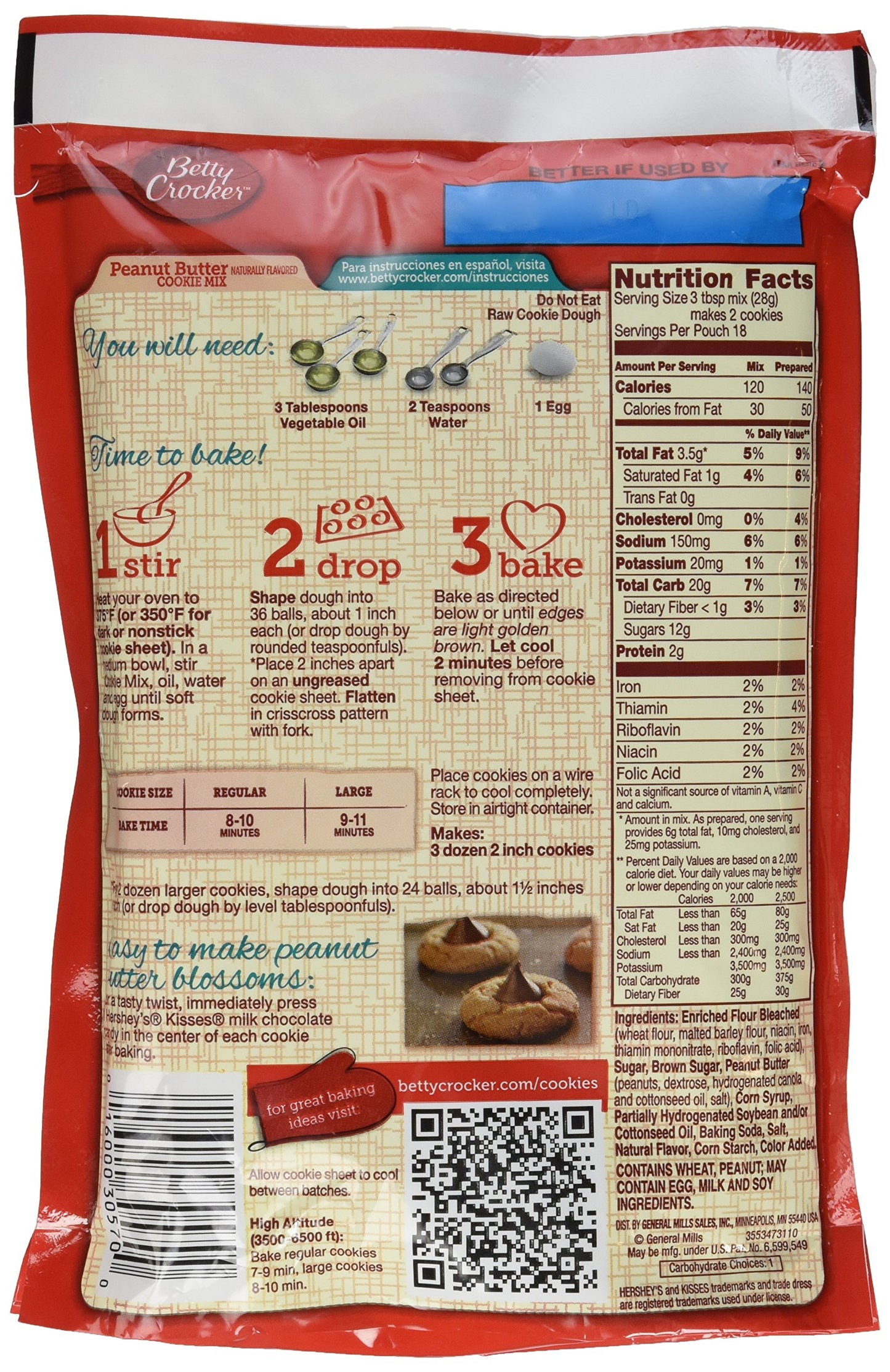 Betty Crocker Peanut Butter Cookie Mix, Makes twelve (12) 2-inch Cookies, 7.2 oz.